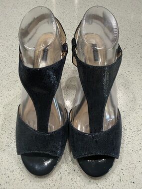 Alex Marie Black T-Strap Open-Toe Heels